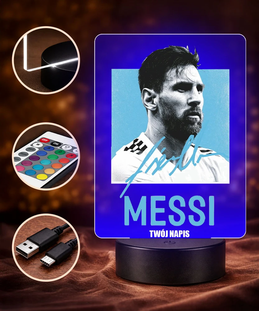 Plexido 3D LED naktinė lempa Lionel Messi Dovana su vardu futbolo gerbėjui