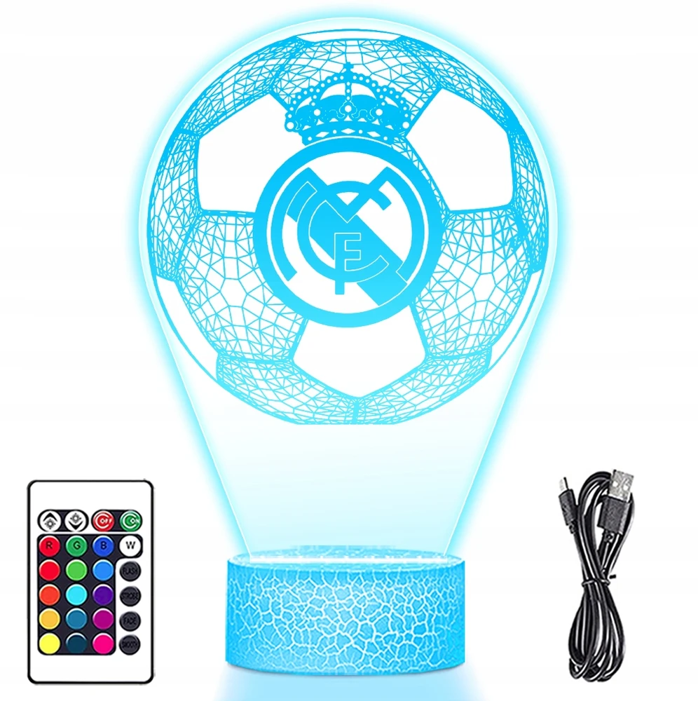 Upominki_Pl 3D LED naktinė lempa „Real Madrid“ futbolo kalėdinė dovana berniukui