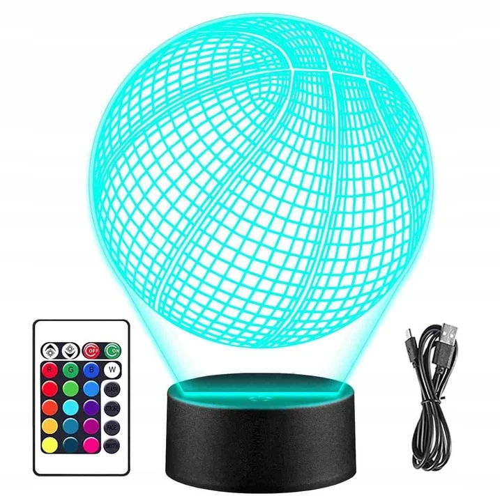 3D LED NAKTINIS LEMPAS VAIKAMS SU KREPŠINIO MOTYVU, 16 SPALVŲ, DOVANA