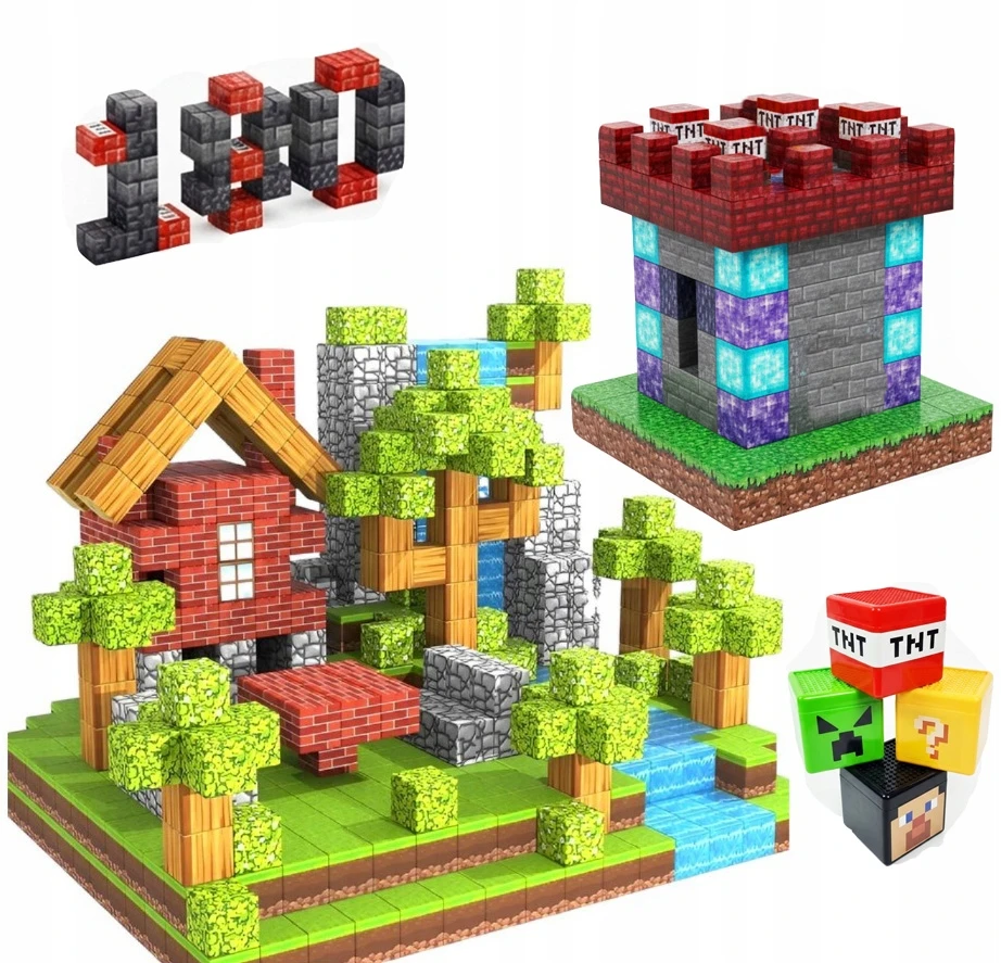 3D magnetiniai blokeliai, 180 vnt rinkinys + figūrėlė + nemokama dėžutė
