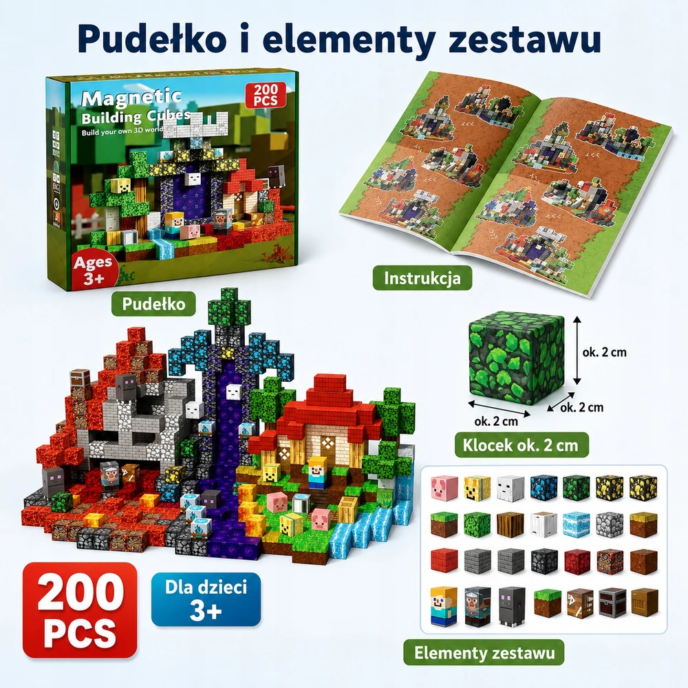 3D magnetiniai blokeliai 200 elementų vaiduoklio motyvų kubelių rinkinys