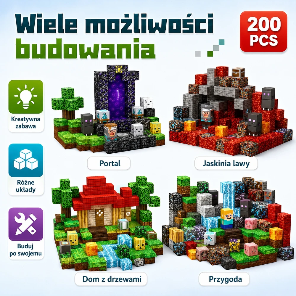 3D magnetiniai blokeliai 200 elementų vaiduoklio motyvų kubelių rinkinys