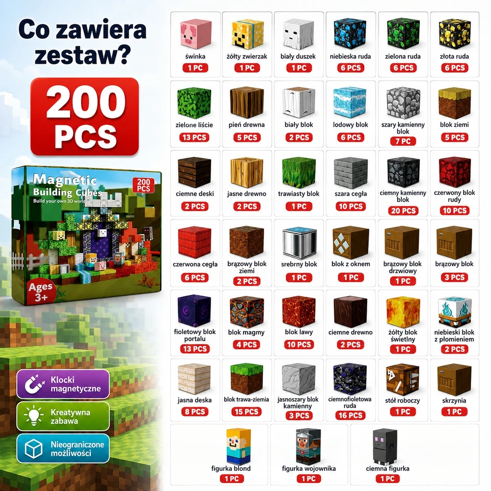 3D magnetiniai blokeliai 200 elementų vaiduoklio motyvų kubelių rinkinys