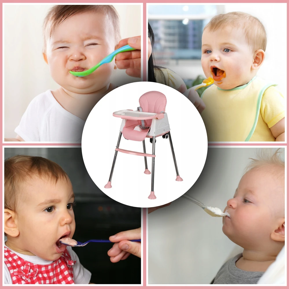 3in1 kūdikio maitinimo kėdutė, padėklas, reguliuojama sėdynė, rožinė