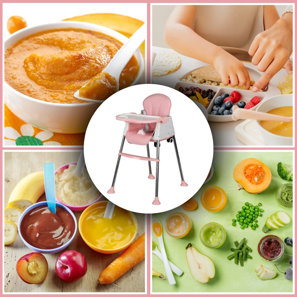 3in1 kūdikio maitinimo kėdutė, padėklas, reguliuojama sėdynė, rožinė
