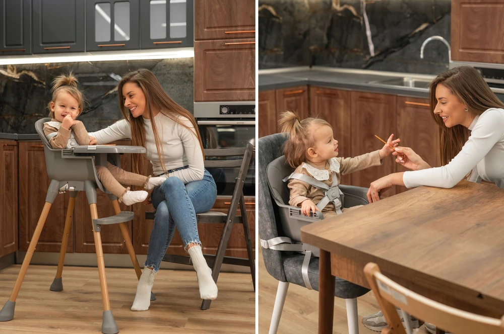 3in1 maitinimo kėdutė, atrama kojoms, padėklas, diržai, Lorelli staliukas