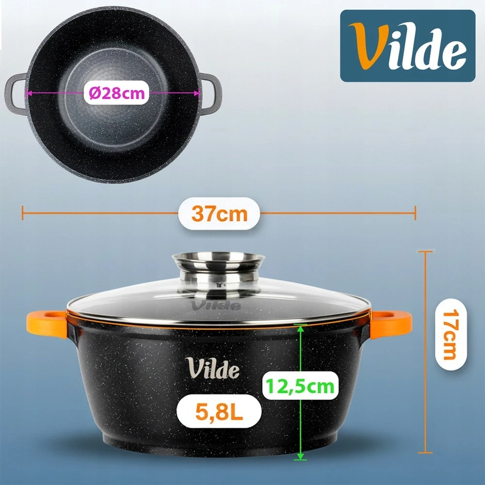 3x GRANITINIAI puodų rinkinys indukcinių dujų puodų VILDE 20 + 24 + 28 cm