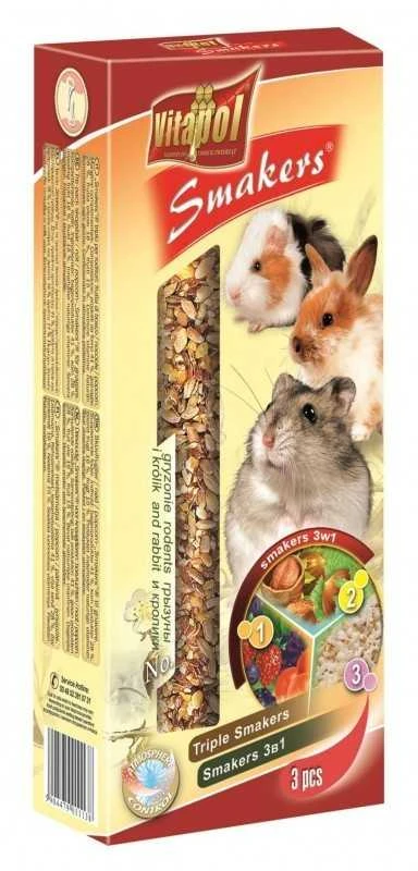 Vitapol Smakers 3x1 skanėstas triušiams ir graužikams su riešutais, daržovėmis ir popkornu 135g (3 vnt)