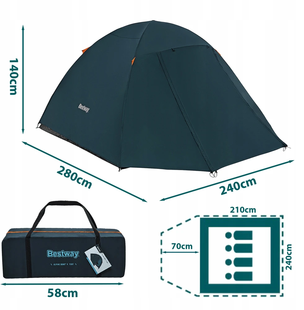 4 asmenų palapinė 280x240 su paklode ir tinkleliu nuo uodų Bestway 68141