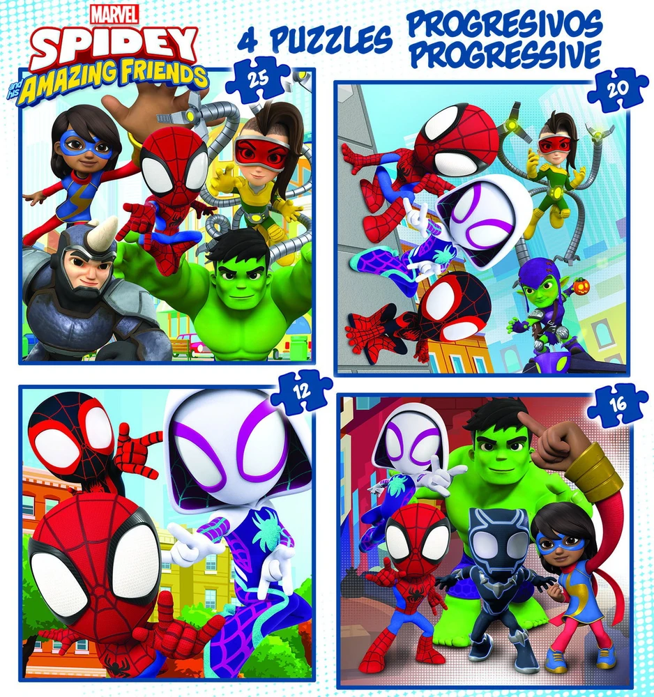 Educa 4 dėlionės SPIDEY ir AMAZING FRIENDS, 3-5 metų, 12+16+20+25 dalių