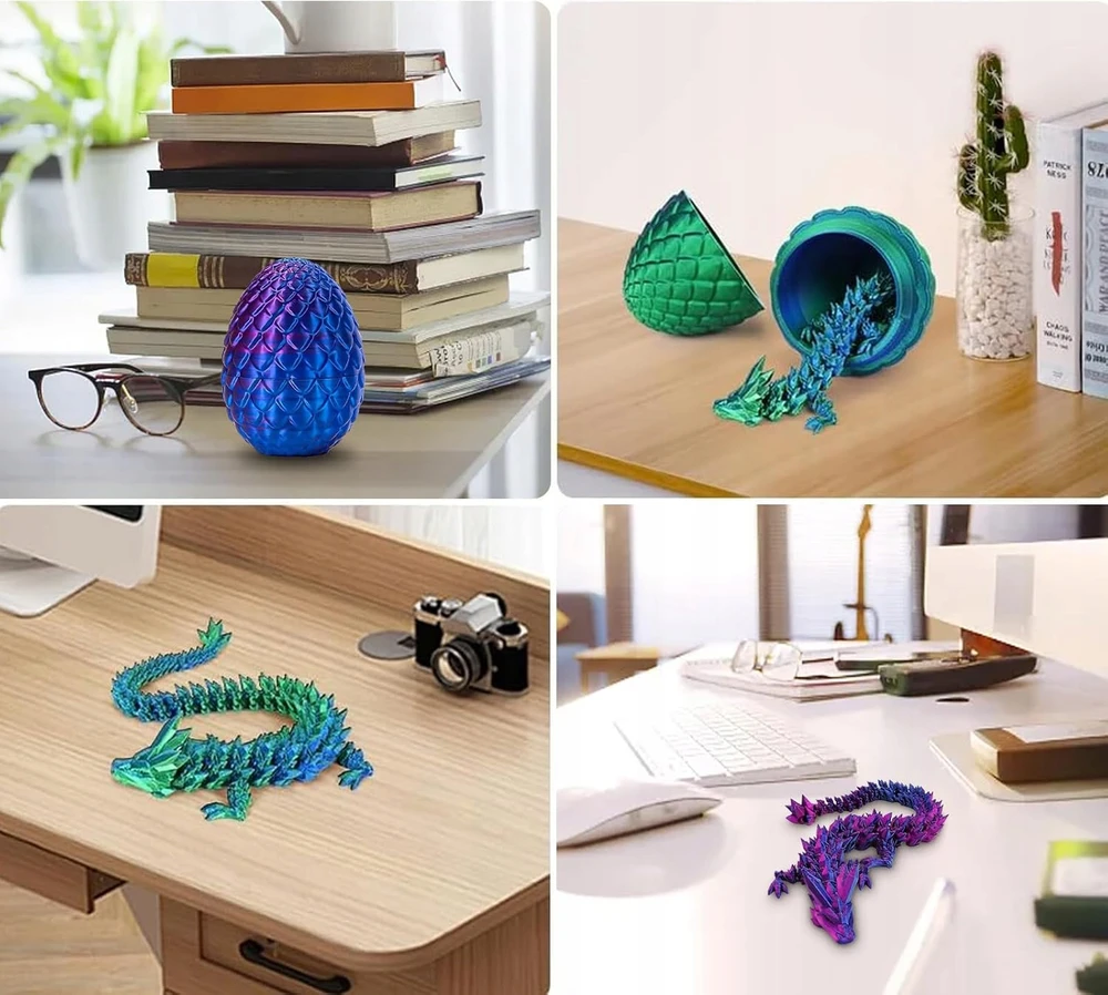 4× Dragon Crystal Joints 3D spausdintas kilnojamas KIAUŠINIŲ rinkinys PURPURINE-MĖLYNA
