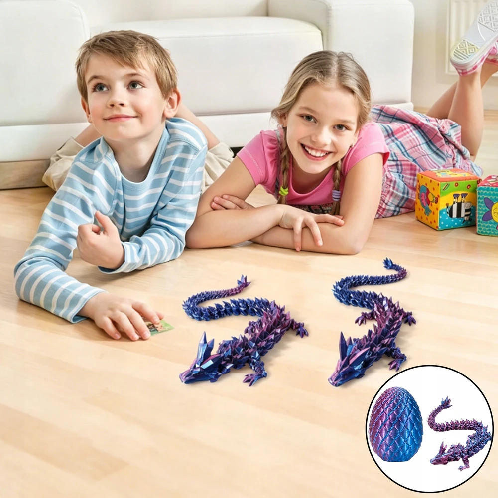 4× Dragon Crystal Joints 3D spausdintas kilnojamas KIAUŠINIŲ rinkinys PURPURINE-MĖLYNA