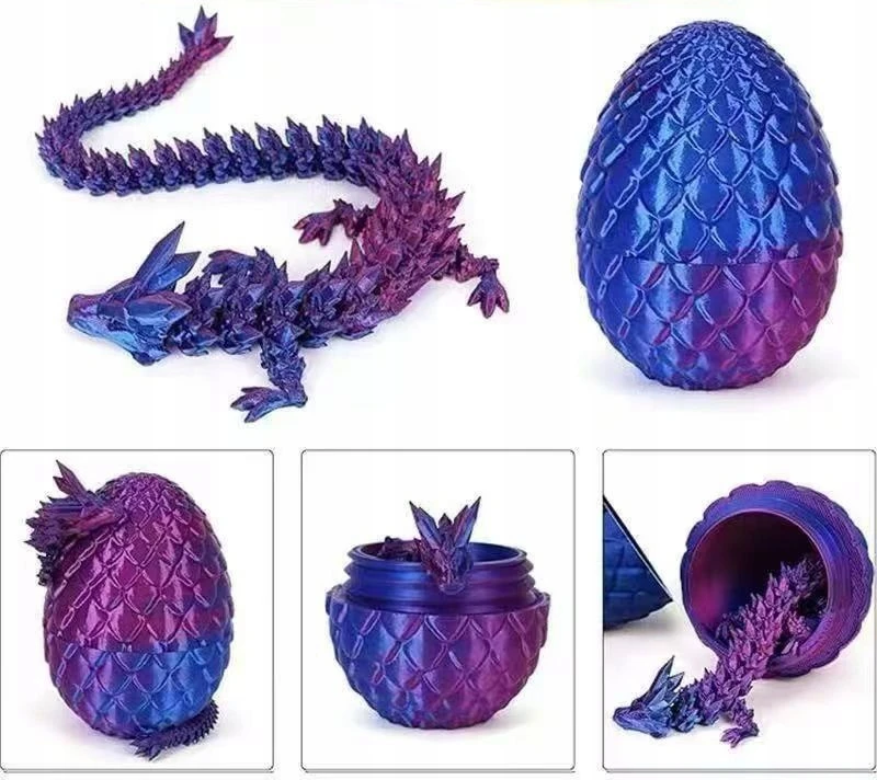 4× Dragon Crystal Joints 3D spausdintas kilnojamas KIAUŠINIŲ rinkinys PURPURINE-MĖLYNA