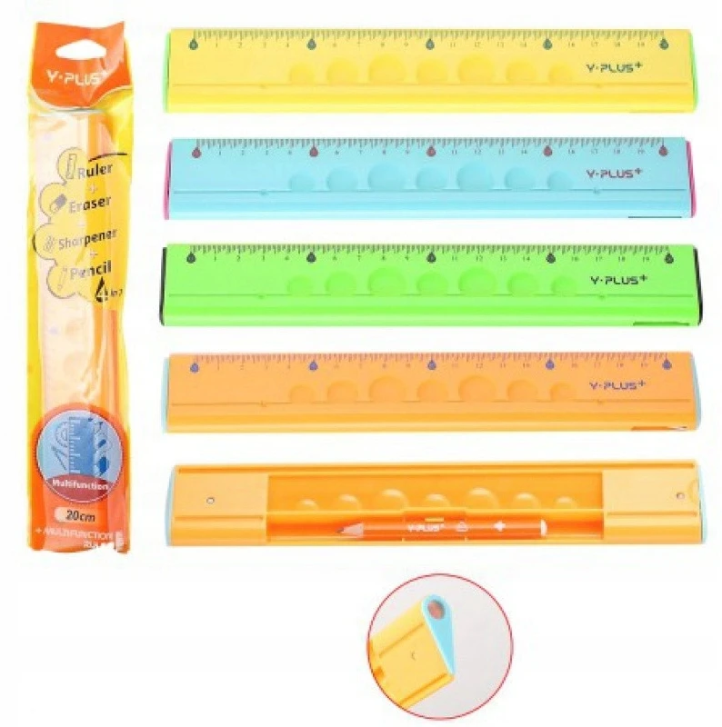 4-in-1 20 cm liniuotė, trintukas, galąstuvas, pieštukas - Y-Plus