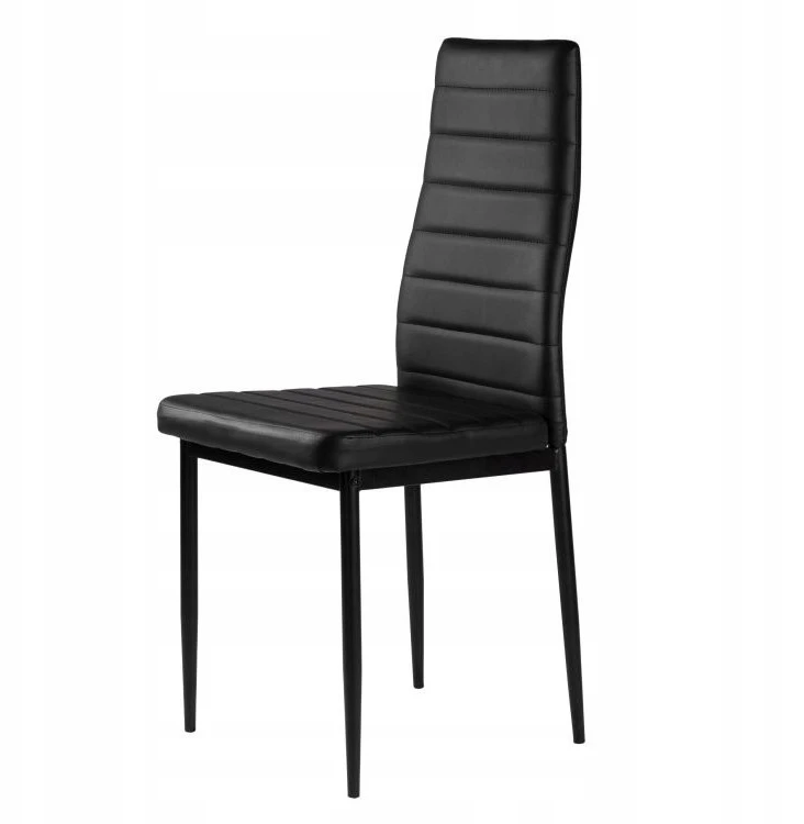 4 juodų eko odos kėdžių rinkinys svetainei. Šiuolaikinių baldų komplektas