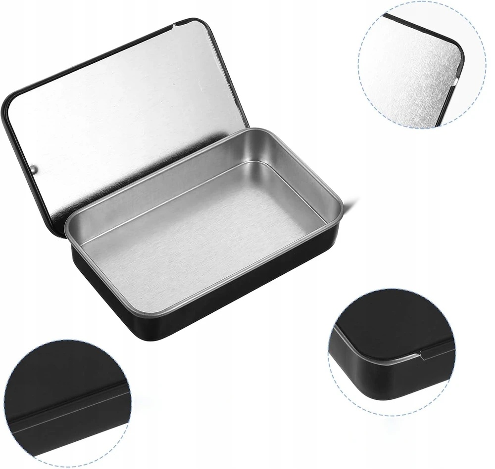 4 PAKUOTĖS DĖKLAS 8X5X015CM METALINIS KELIONIŲ DALYTUVAS NEŠIAMOSIOS DĖŽĖS HIGIENA