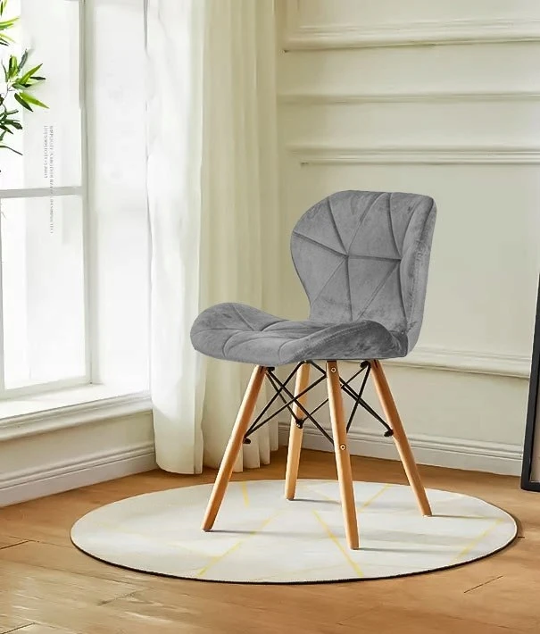 Modernhome 4 pilkų aksominių kėdžių komplektas valgomajam ir svetainei