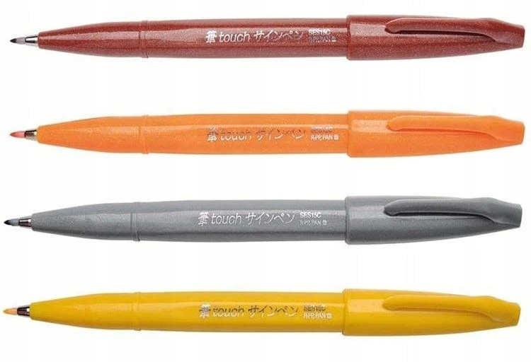 4 rašiklių rinkinys su kaligrafijos raštu rudos/oranžinės/geltonos/pilkos spalvos efgn - PENTEL