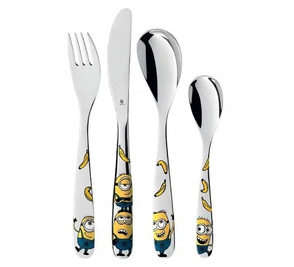4 vaikiškų stalo įrankių rinkinys WMF Minions Knife Spoon Fork Vandens butelis
