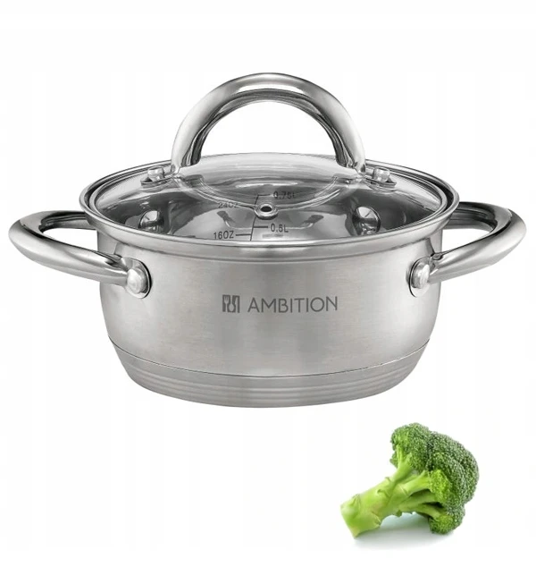 44468 Plieninis puodas su dangčiu, saulės indukcija, 16 cm, 1,9 l AMBITION