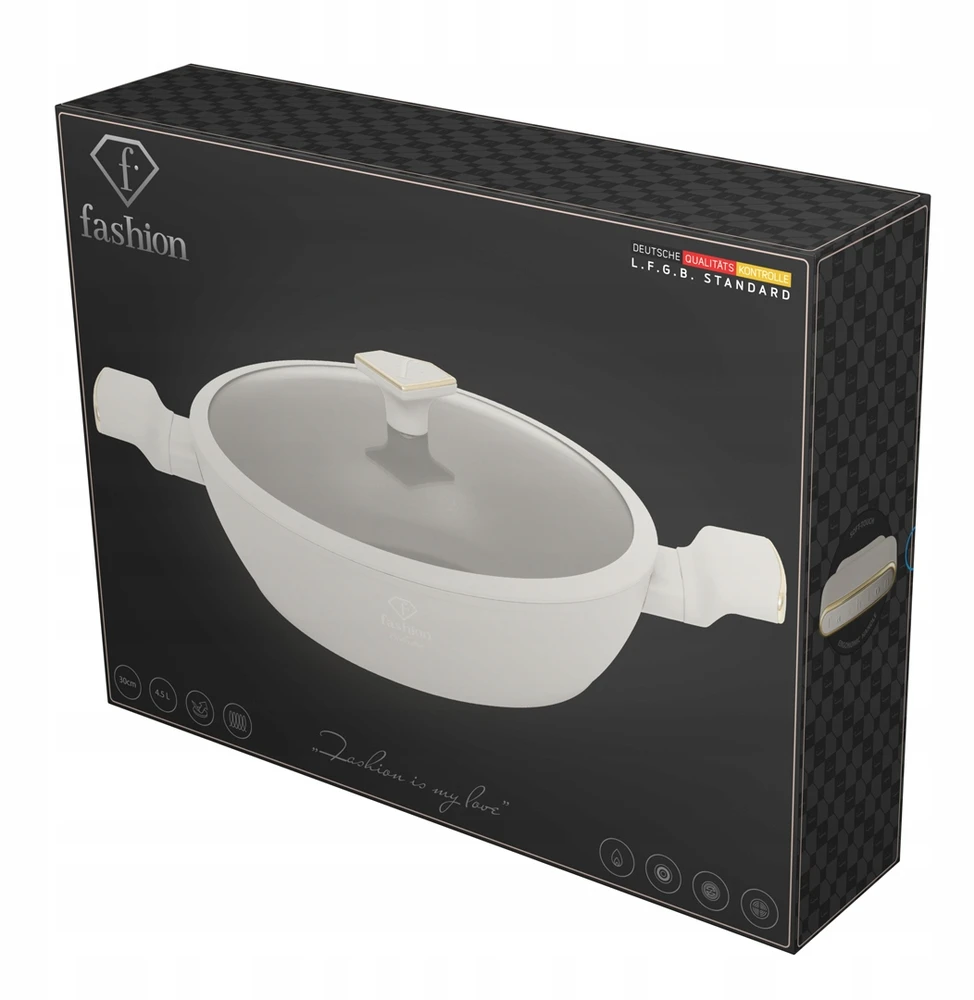 4,5 l seklus puodas su dangteliu 30 cm, Fashion FTV-0067 matinis kremas - auksinis