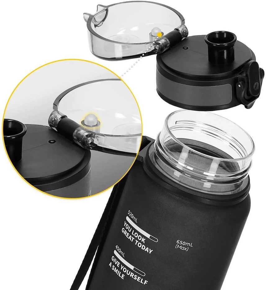 4Fizjo 650 ml juodas sportinis vandens butelis