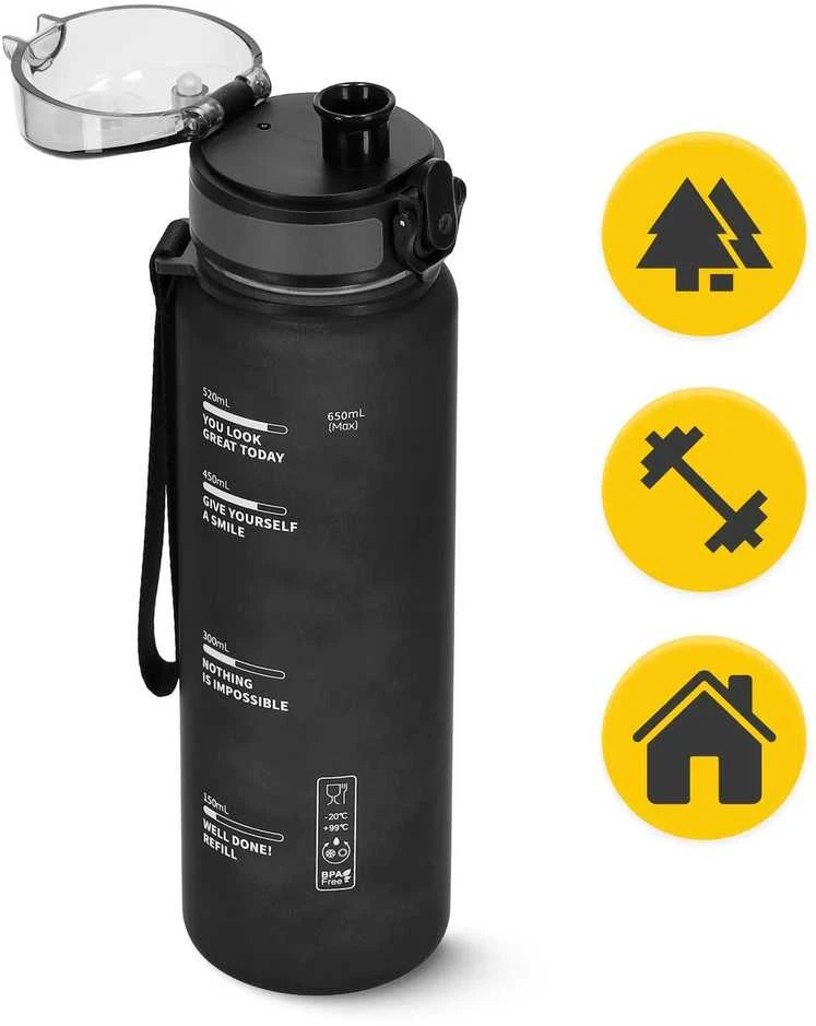 4Fizjo 650 ml juodas sportinis vandens butelis