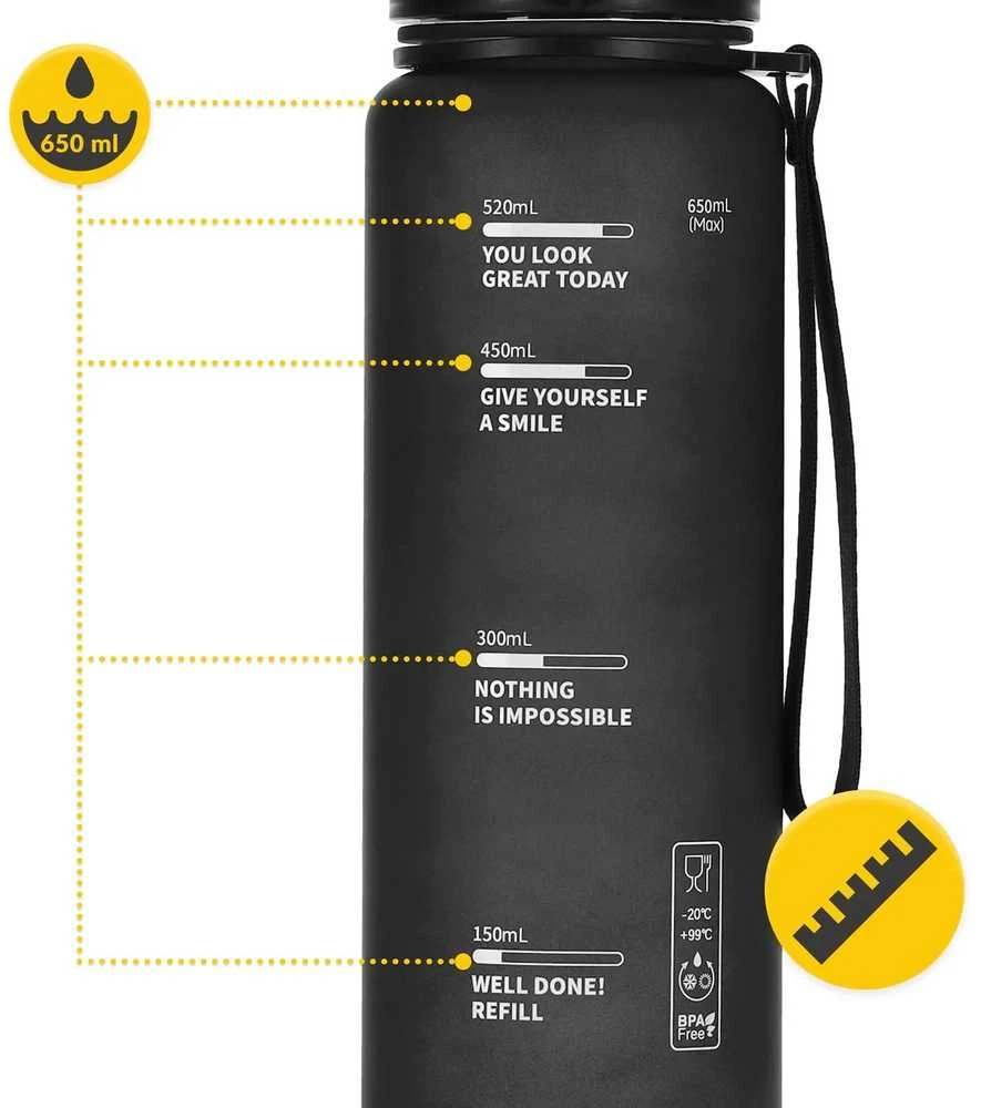 4Fizjo 650 ml juodas sportinis vandens butelis