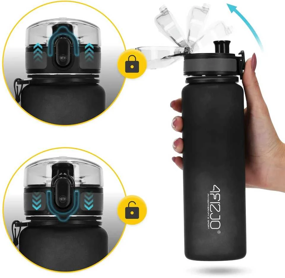 4Fizjo 650 ml juodas sportinis vandens butelis