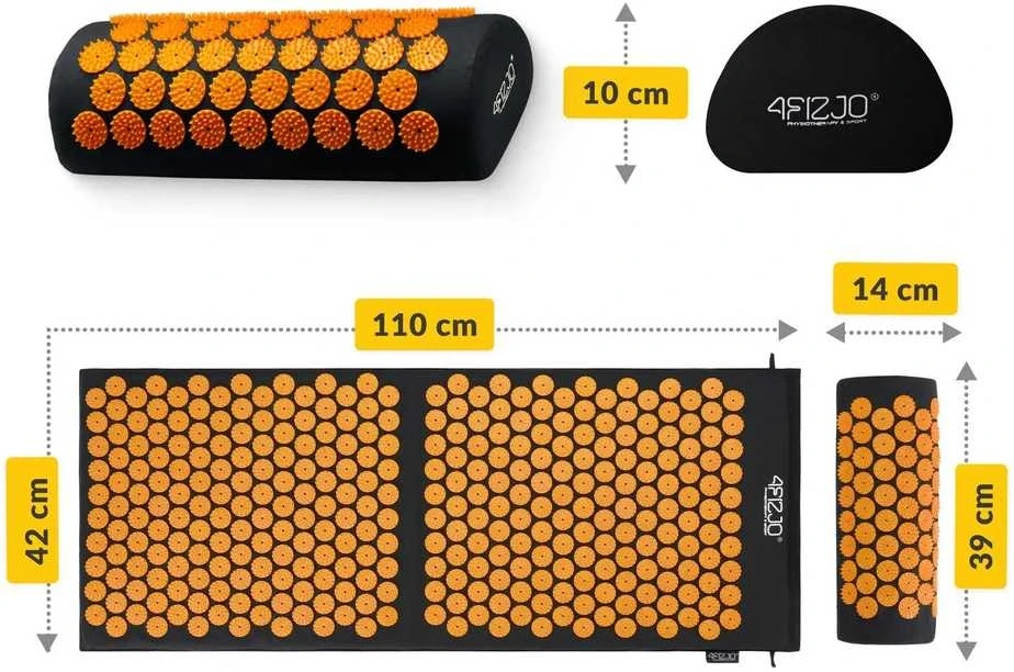 4Fizjo Didelis akupresūros kilimėlis su pagalvėle, klasikinis XL, oranžinis