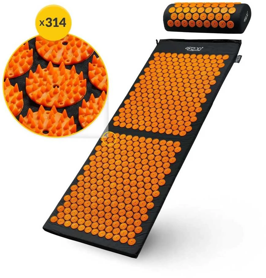 4Fizjo Didelis akupresūros kilimėlis su pagalvėle, klasikinis XL, oranžinis