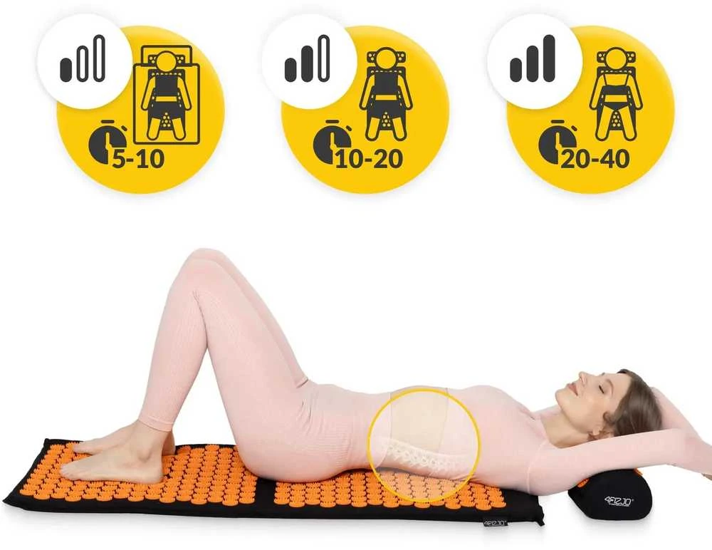 4Fizjo Didelis akupresūros kilimėlis su pagalvėle, klasikinis XL, oranžinis