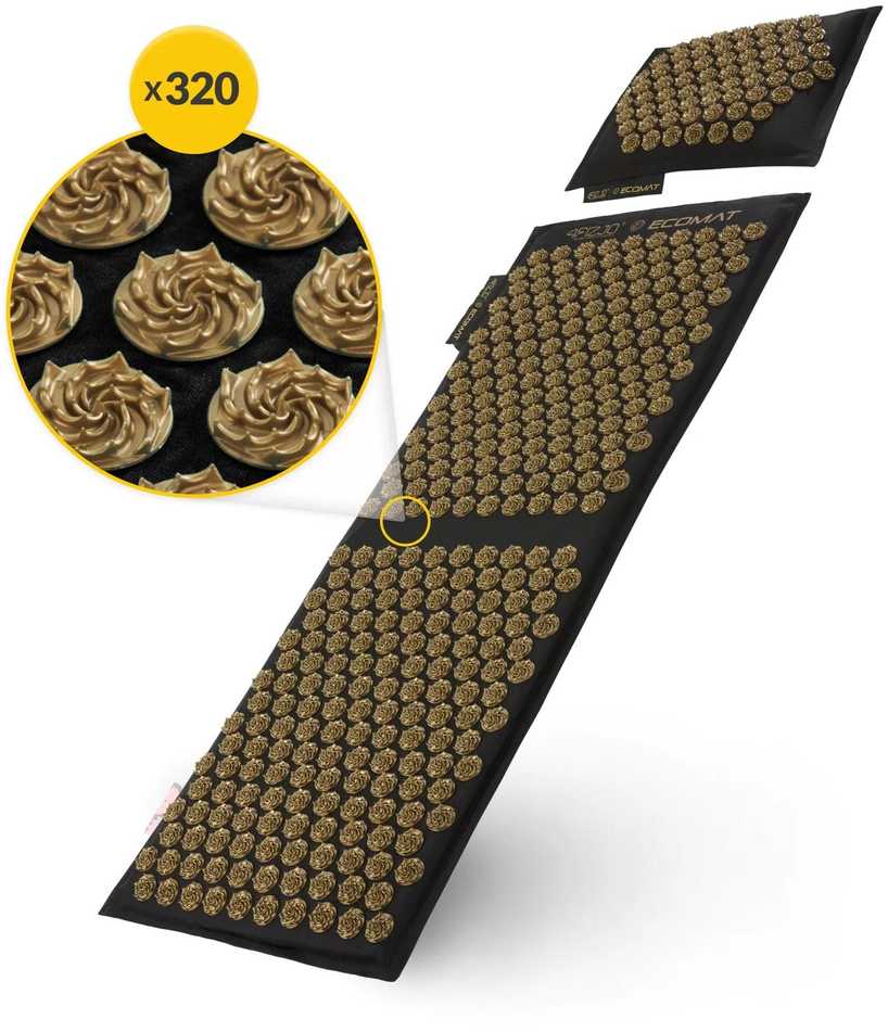 4Fizjo EKO akupresūros kilimėlis su pagalve, XL dydžio, juodas