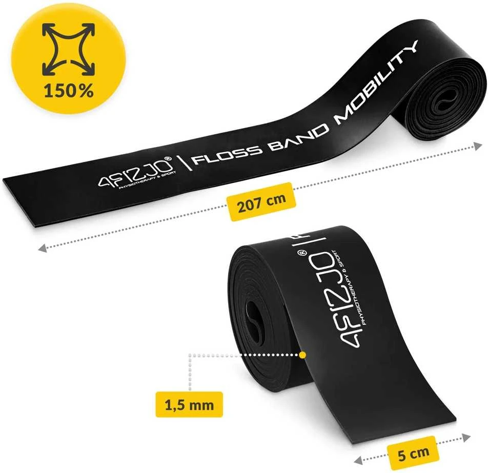 4Fizjo FLOSS BAND 1,5 mm juoda reabilitacinė mankštos juosta