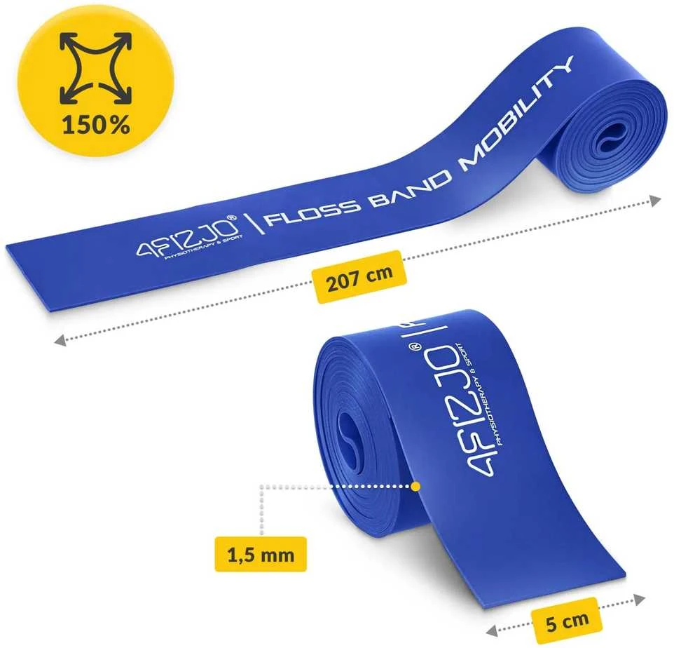 4Fizjo FLOSS BAND 1,5 mm mėlyna reabilitacinė mankštos juosta