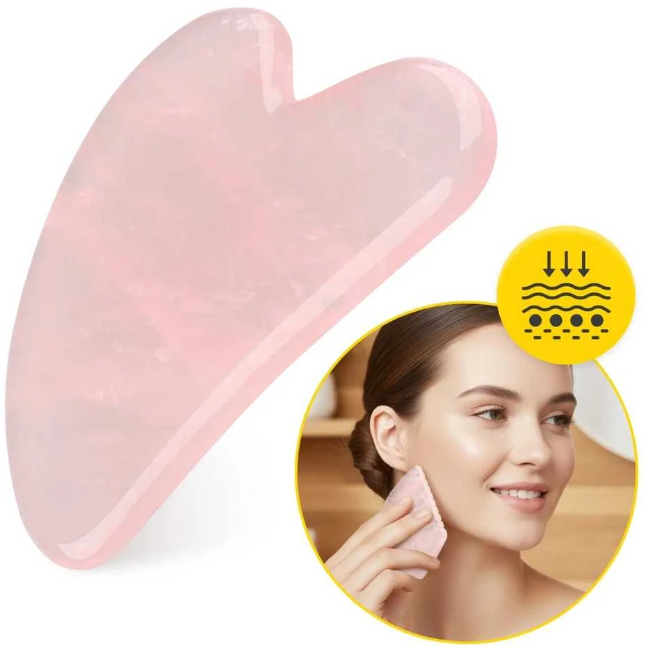 4Fizjo Klasikinis Gua Sha akmuo, pagamintas iš natūralaus rožinio kvarco
