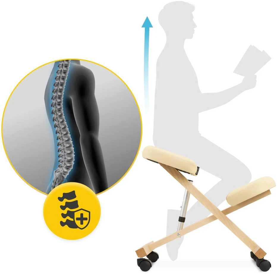 4Fizjo Smėlio spalvos klūpima kėdė, namų biurui, ergonominė laikysenos atrama, reguliuojamo aukščio klūpima kėdė, patogi darbo kėdė