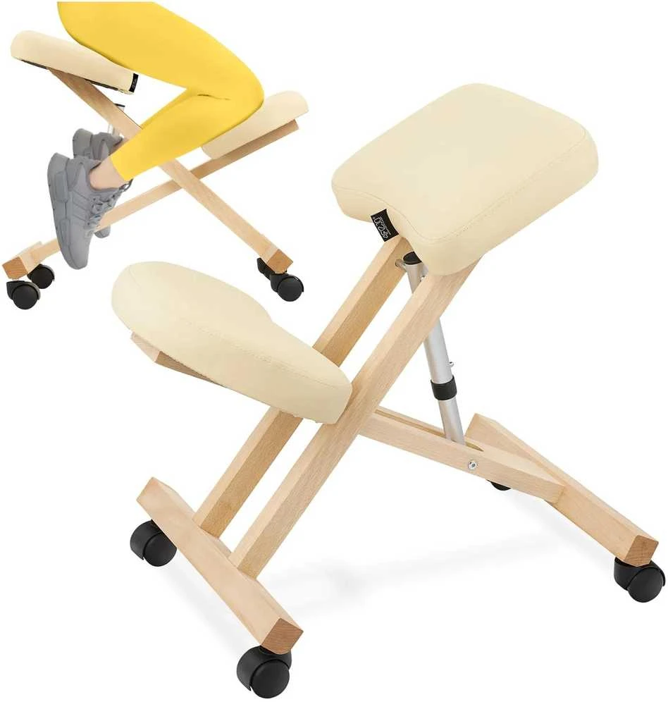 4Fizjo Smėlio spalvos klūpima kėdė, namų biurui, ergonominė laikysenos atrama, reguliuojamo aukščio klūpima kėdė, patogi darbo kėdė