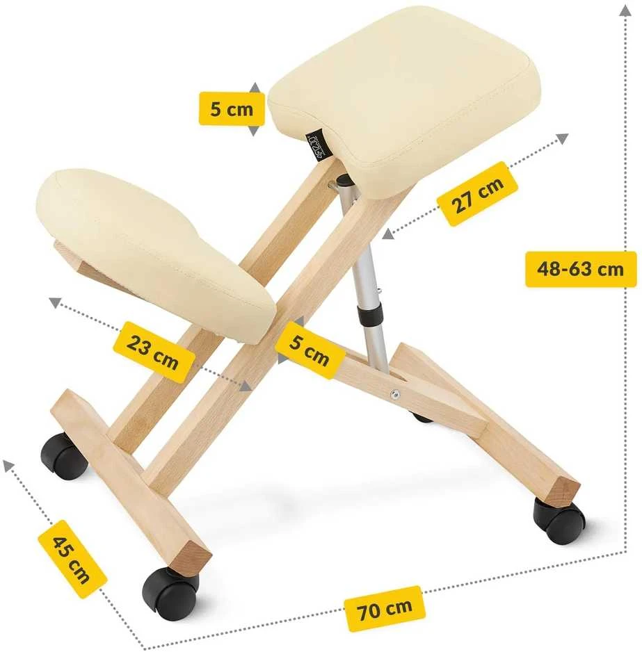4Fizjo Smėlio spalvos klūpima kėdė, namų biurui, ergonominė laikysenos atrama, reguliuojamo aukščio klūpima kėdė, patogi darbo kėdė