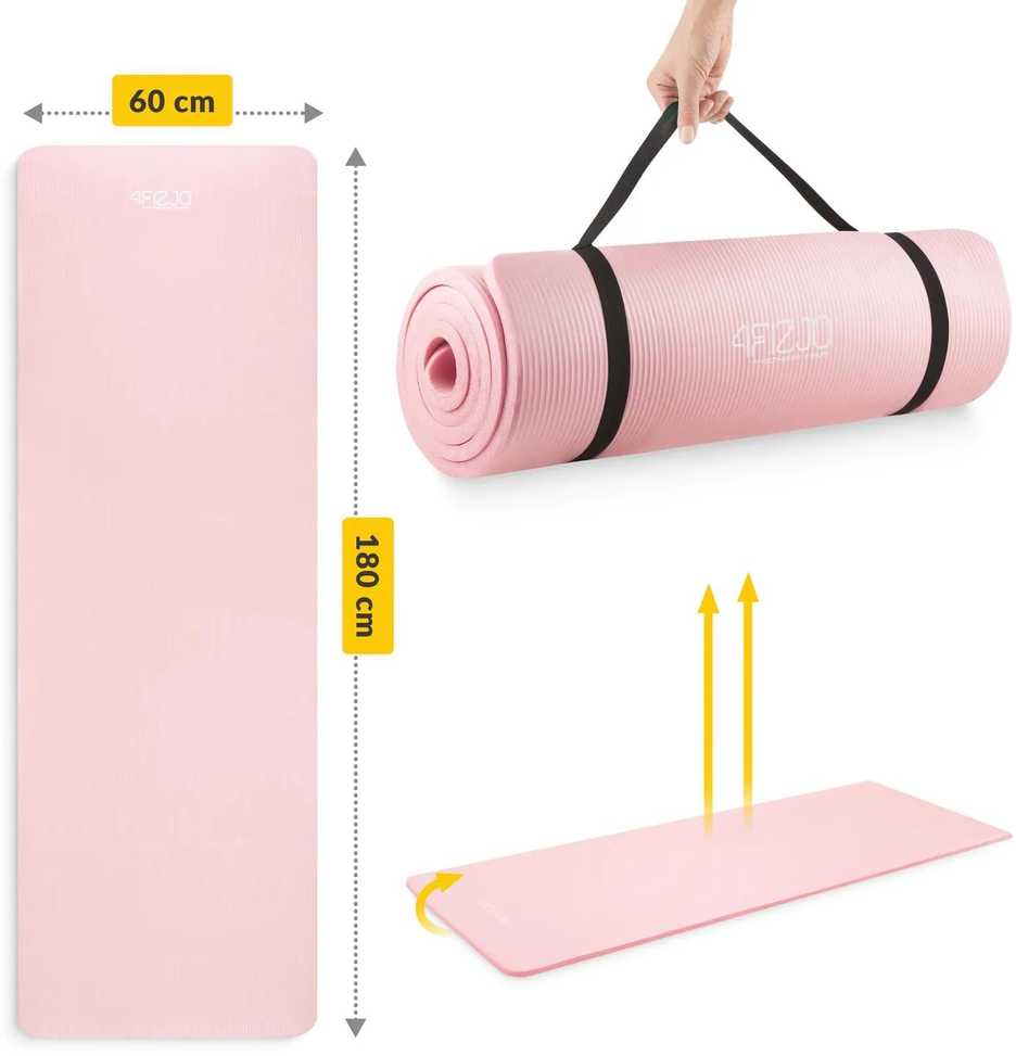 4Fizjo NBR jogos ir fitneso kilimėlis, 180 × 60 × 1,5 cm, šviesiai rožinis