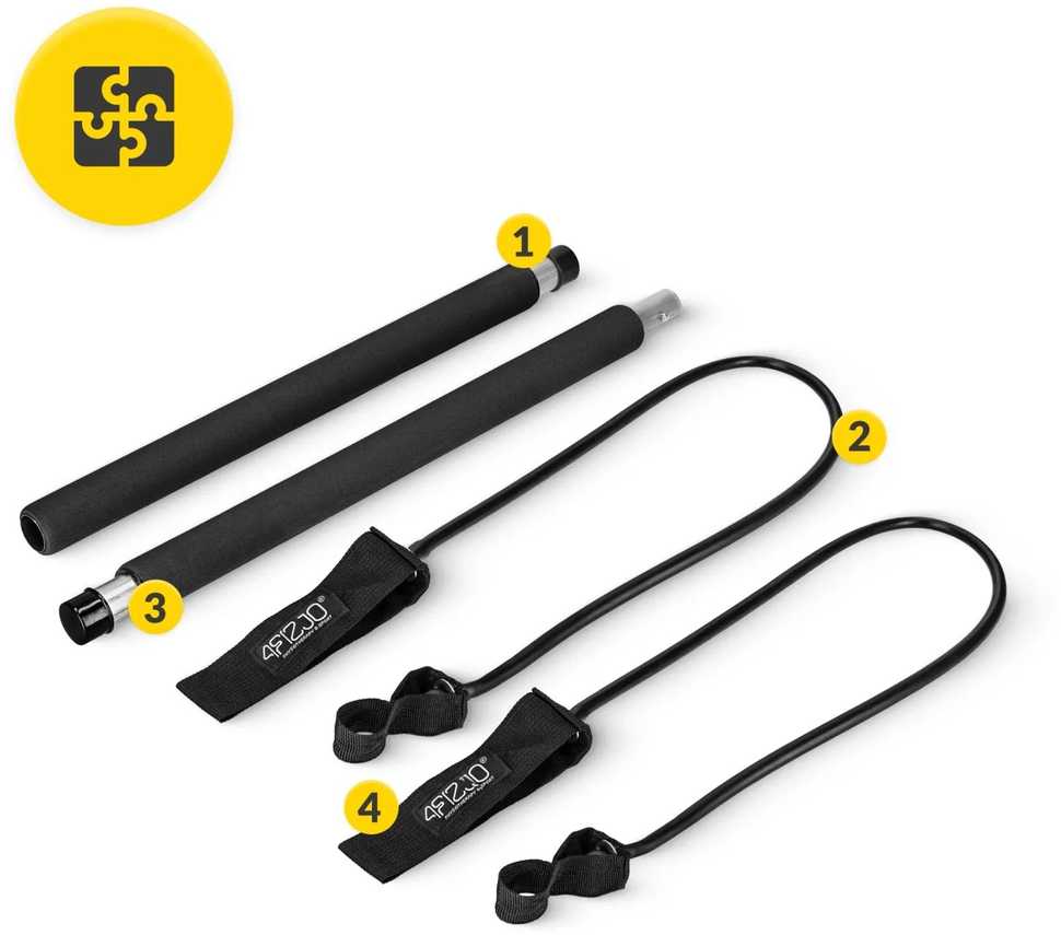 4Fizjo Pilateso treniruočių strypas su plėtikliais, juodas