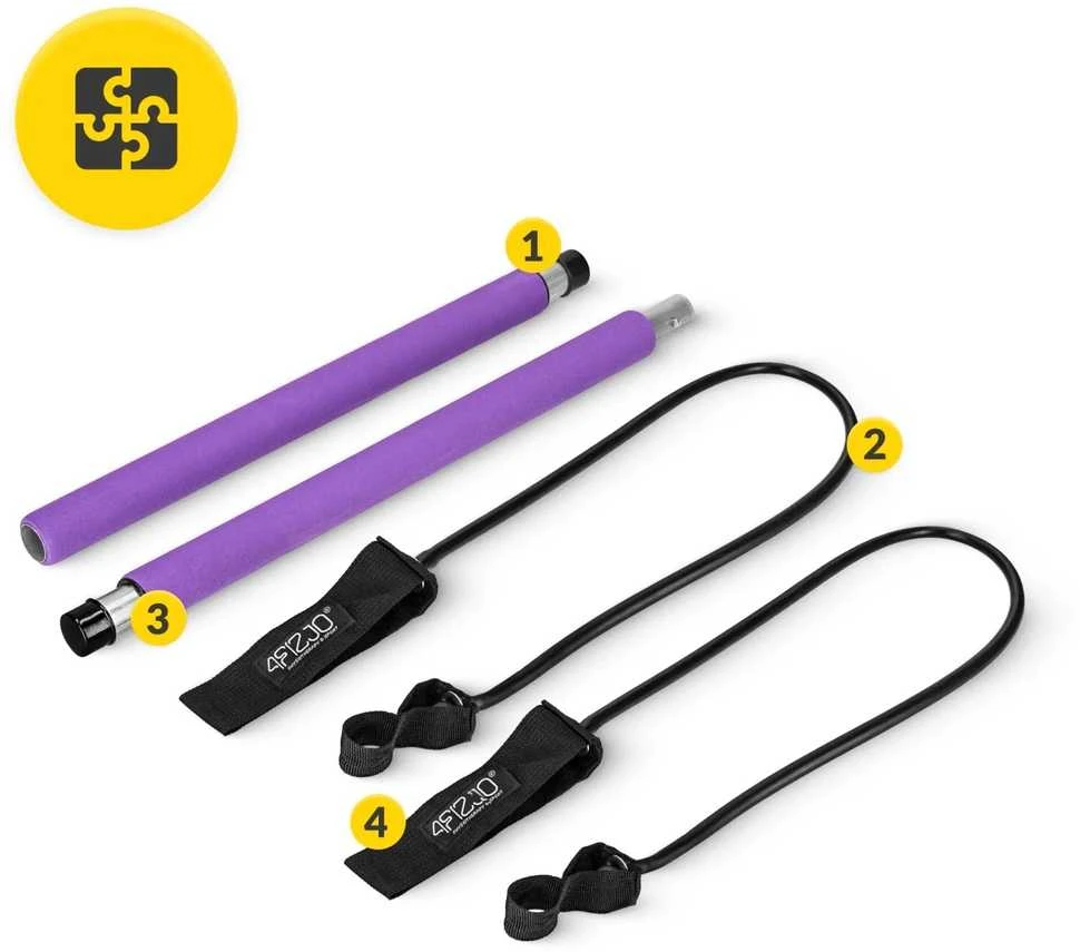 4Fizjo Pilateso treniruočių strypas su plėtikliais, violetinis