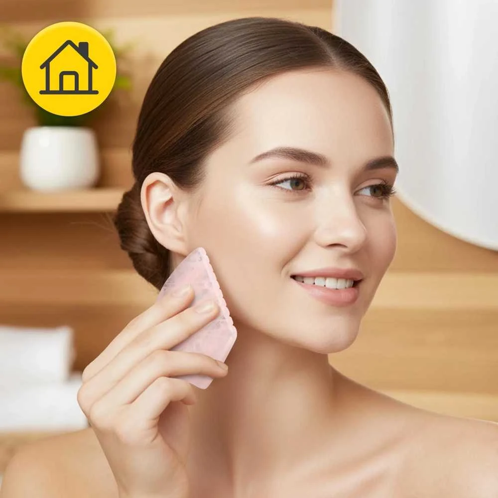 4Fizjo Rievuotas Gua Sha akmuo, pagamintas iš natūralaus rožinio kvarco