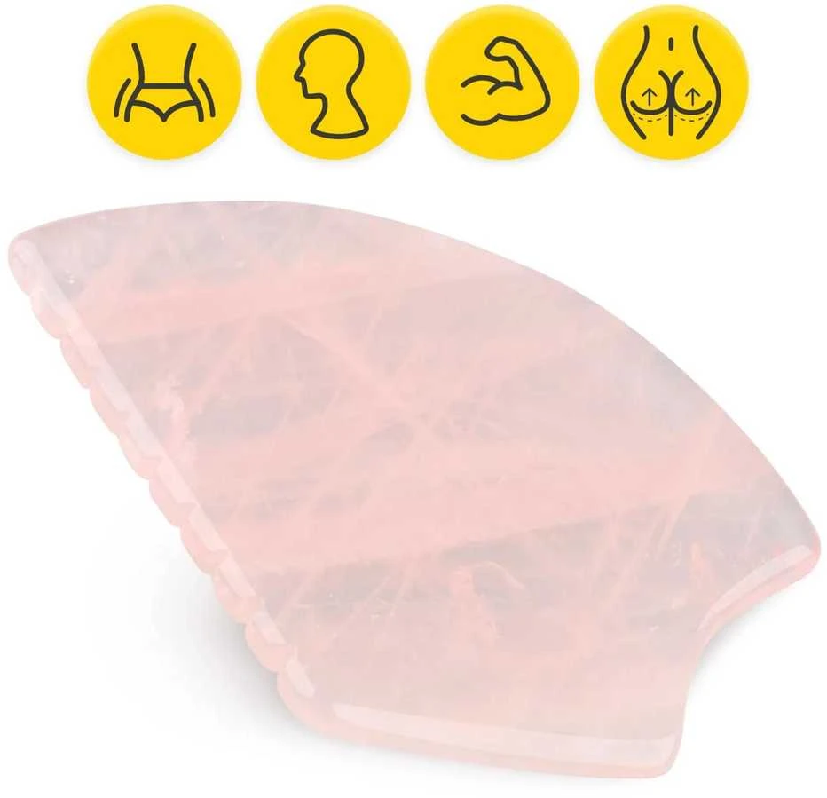 4Fizjo Rievuotas Gua Sha akmuo, pagamintas iš natūralaus rožinio kvarco
