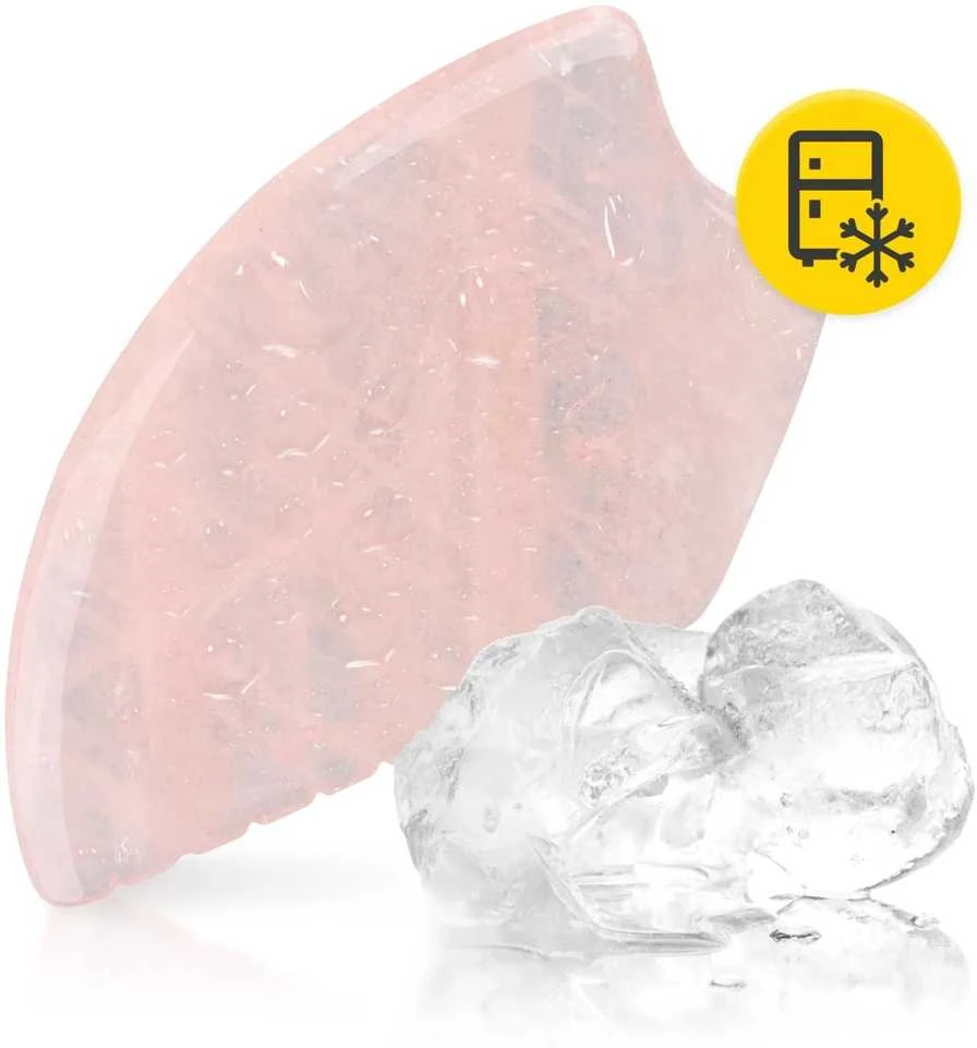 4Fizjo Rievuotas Gua Sha akmuo, pagamintas iš natūralaus rožinio kvarco