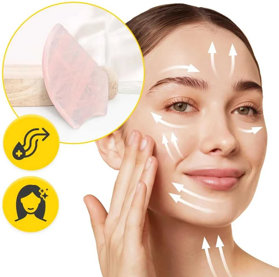 4Fizjo Rievuotas Gua Sha akmuo, pagamintas iš natūralaus rožinio kvarco