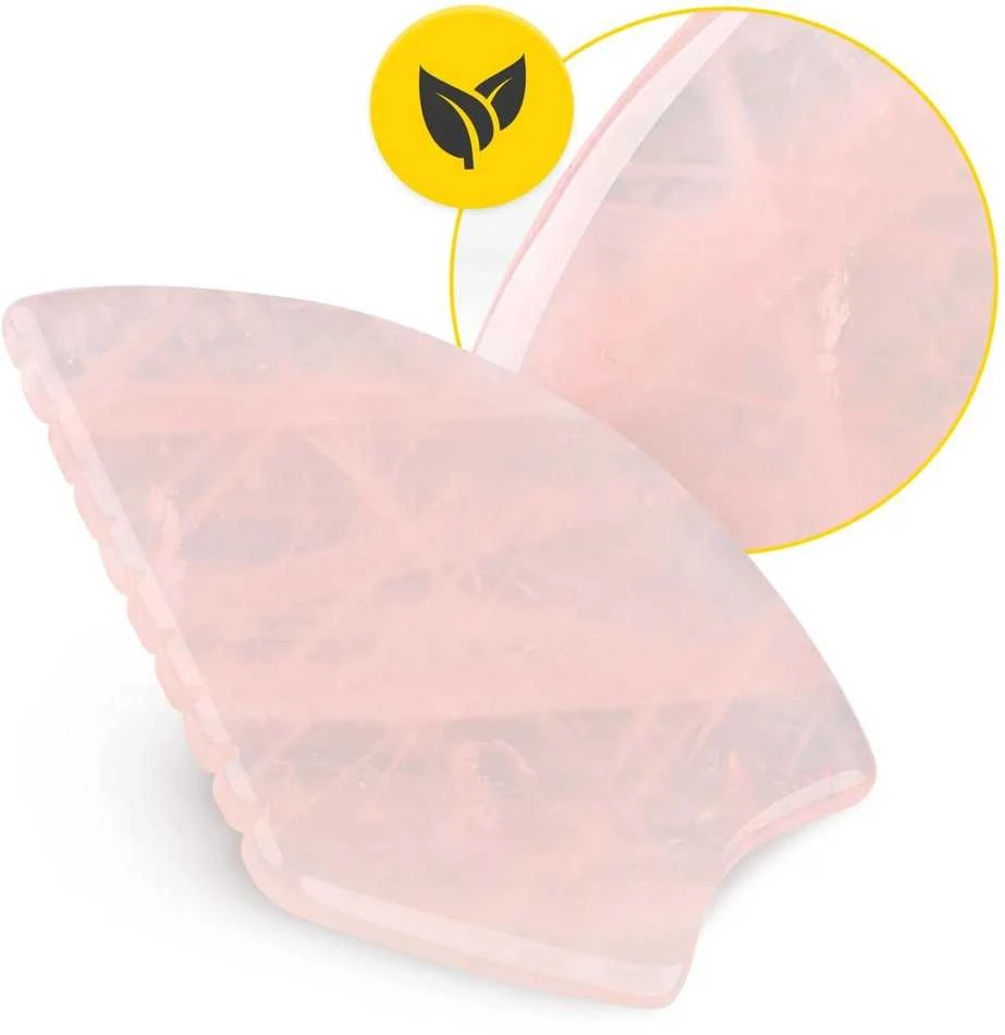 4Fizjo Rievuotas Gua Sha akmuo, pagamintas iš natūralaus rožinio kvarco