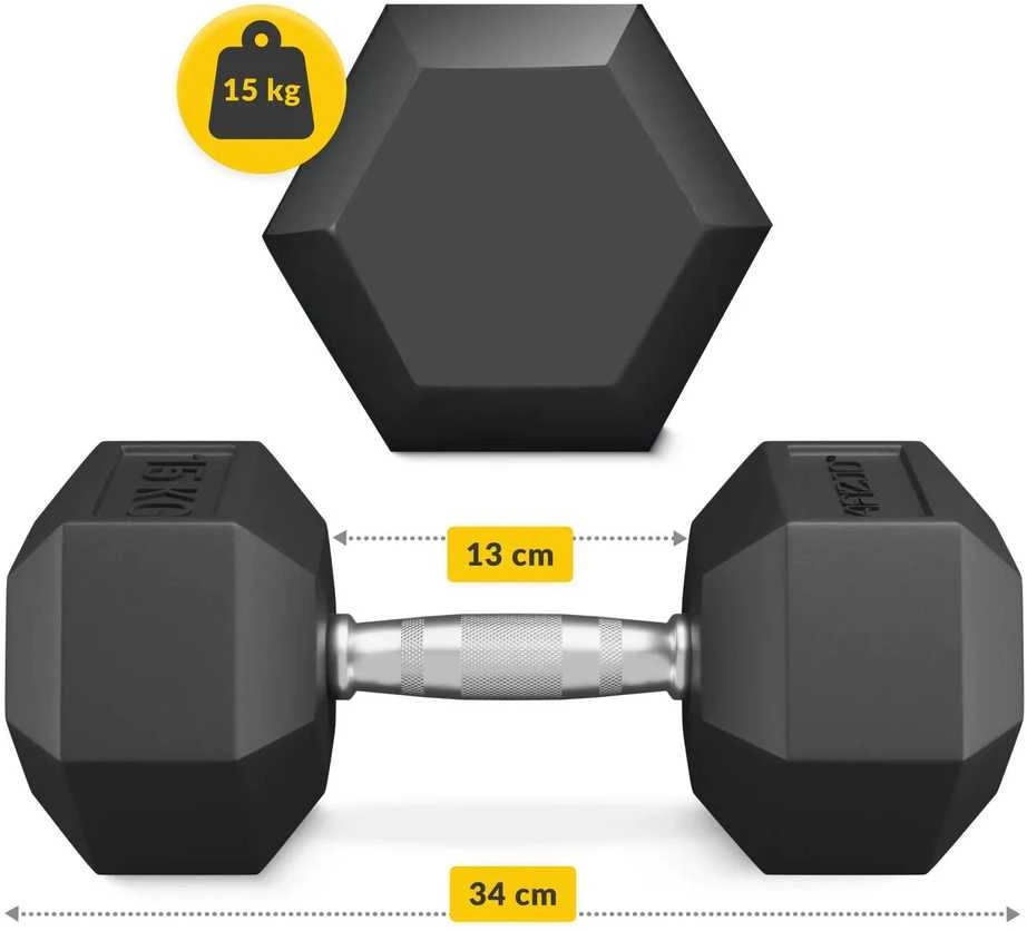 4Fizjo Šešiakampis plieno hantelis 1 x 15 kg
