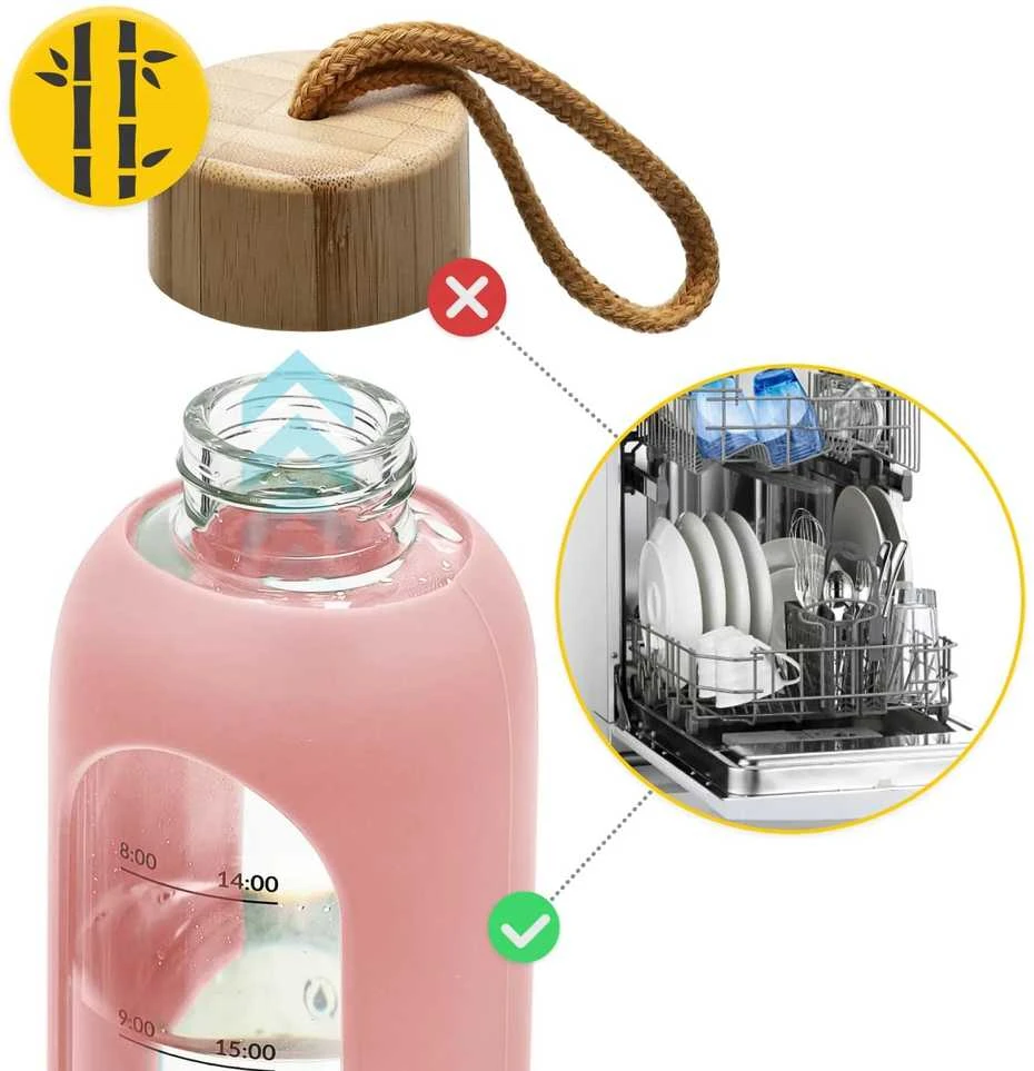 4Fizjo Stiklinis vandens butelis 1 l, rožinis