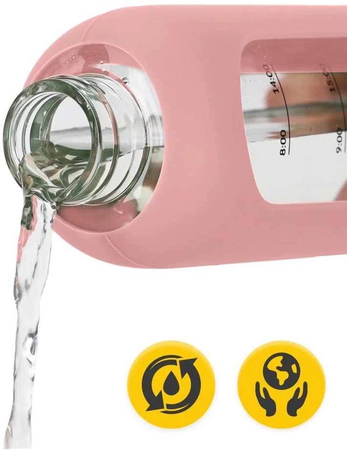 4Fizjo Stiklinis vandens butelis 1 l, rožinis